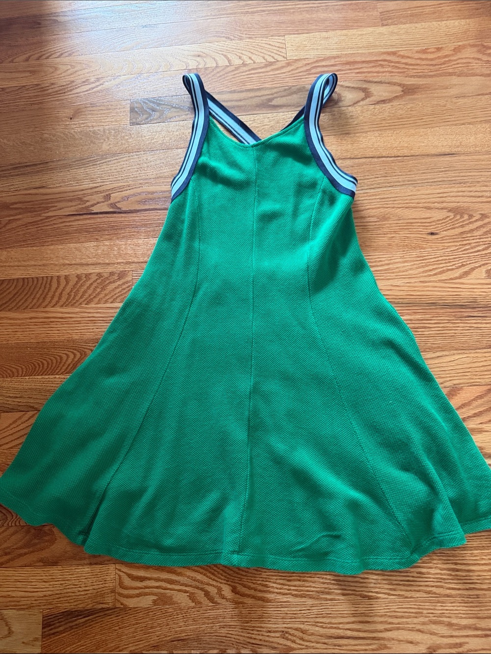 Bright Green Midi Dress with Striped Shoulder Trim